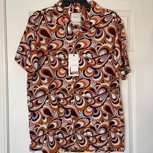 Denim & Flower Retro Short Sleeve Button Up Shirt, NWT